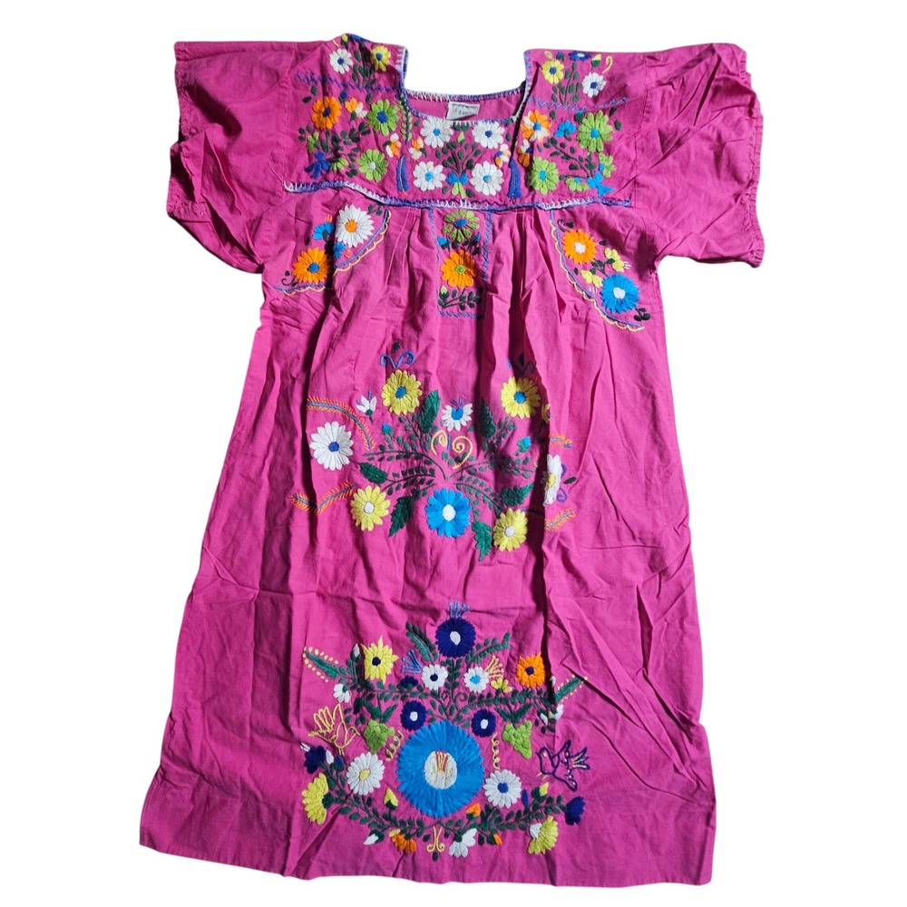 Lupita Mexican Embroidered Puebla Midi Dress Floral L Art To Wear Cotton Boho